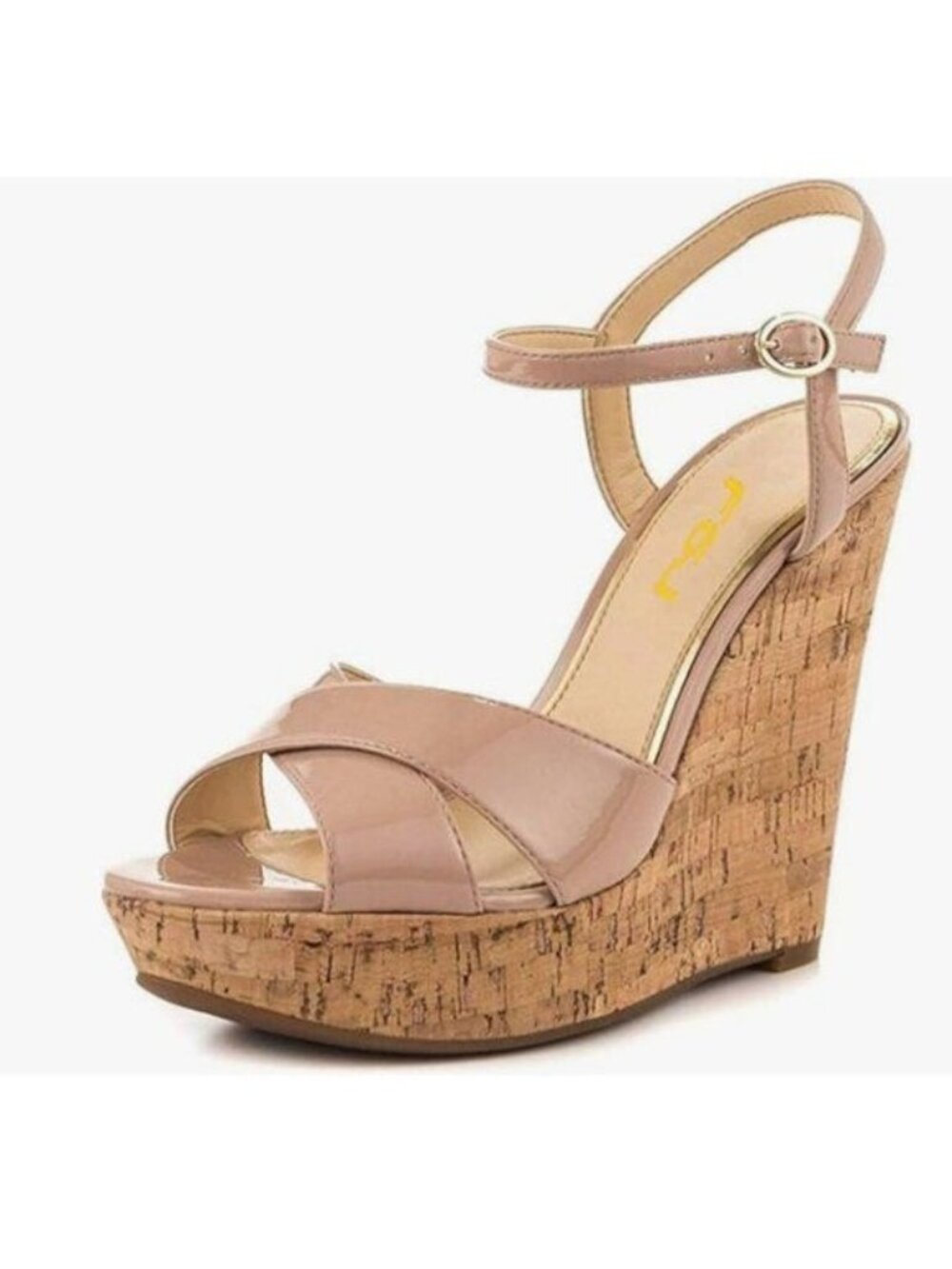 FSJ Nude Peep Toe Platform Sandals Cork Wedge High Heel Ankle Strap Summer Shoes